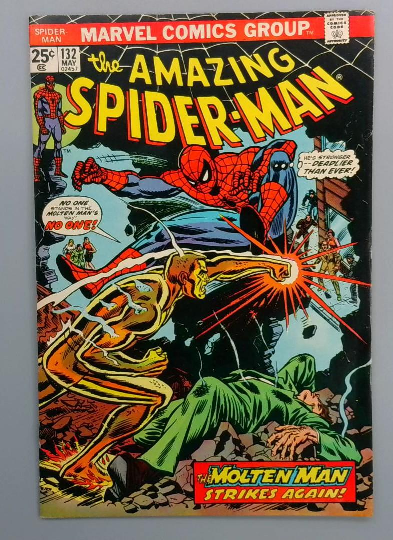 Amazing Spider-Man #132, VF- Molten Man Cover, Marvel Comics, 1973 JR1