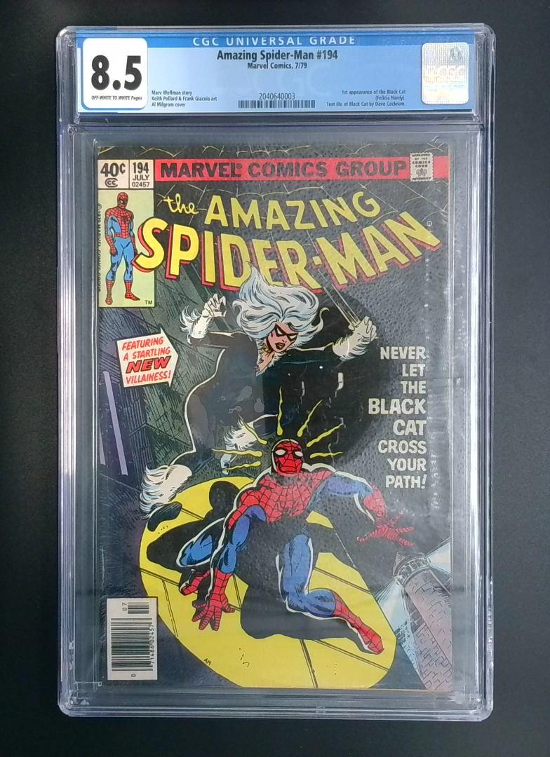 Amazing Spider-Man #194, Newstand CGC 8.5 1st App of Black Cat, Marvel, 1979 JR1