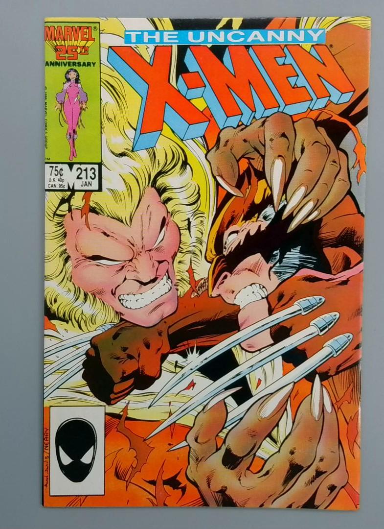Uncanny X-Men #213, VF/NM Wolverine vs Sabretooth Marvel Comics, 1987 JR1