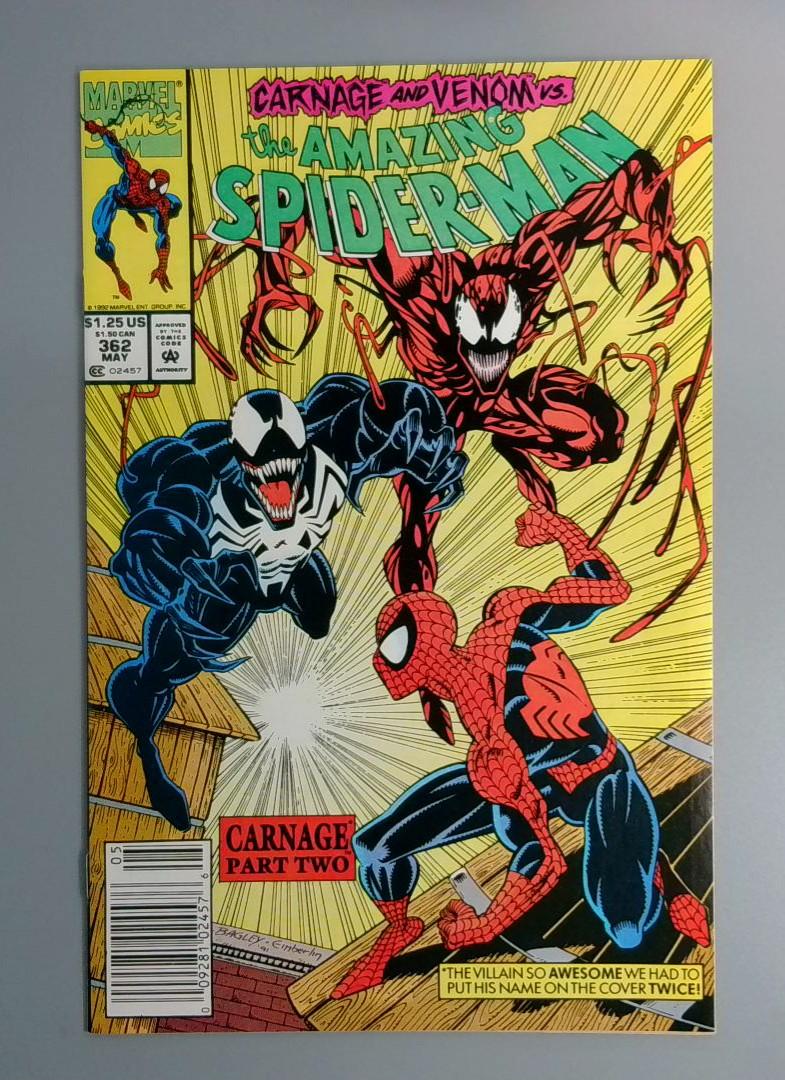 Amazing Spider-Man #362, NM 2nd Carnage Newsstand Marvel Comics, 1992 JR1