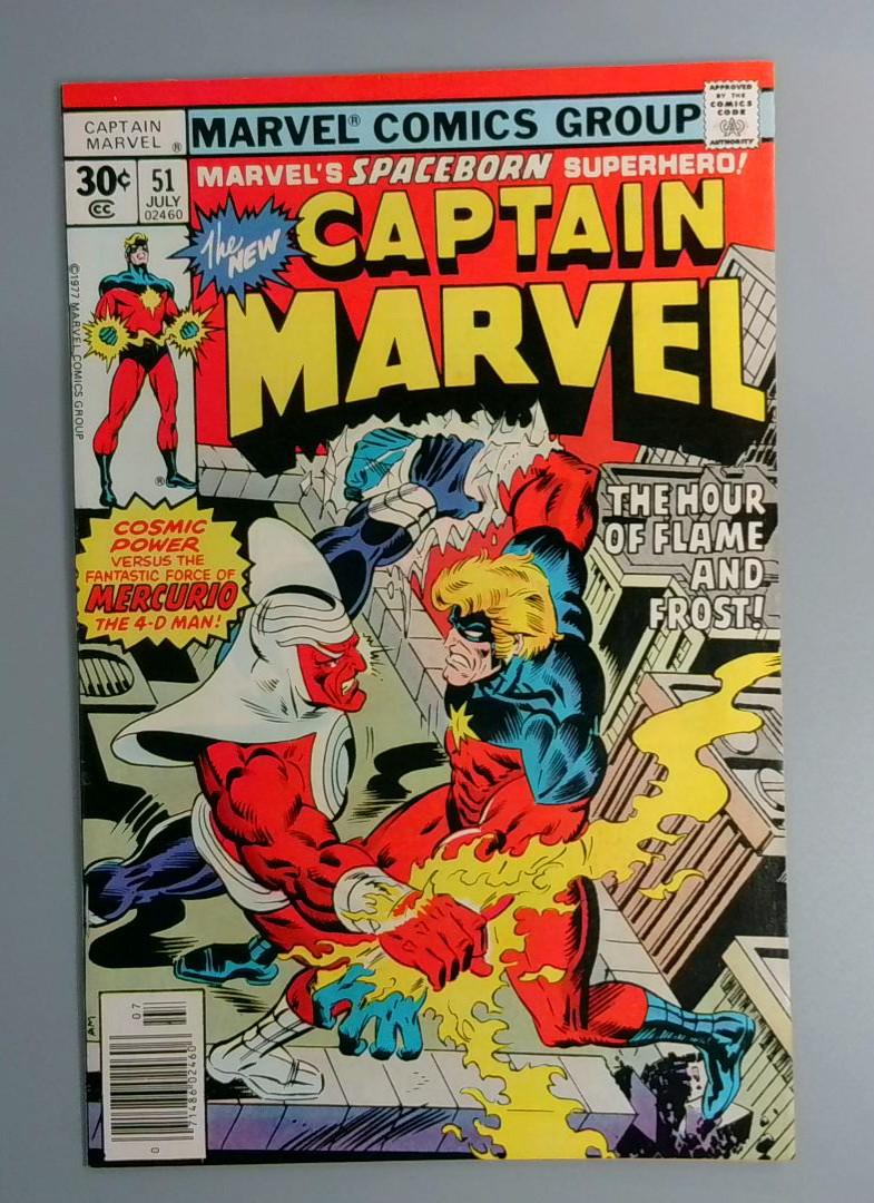 Captain Marvel #51, VF/NM The Hour of Flame and Frost, Marvel Comics, 1977 JR1