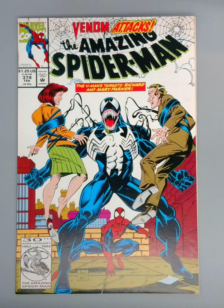 Amazing Spider-Man #374, NM- Venom Attacks, Marvel Comics,1993 JR1