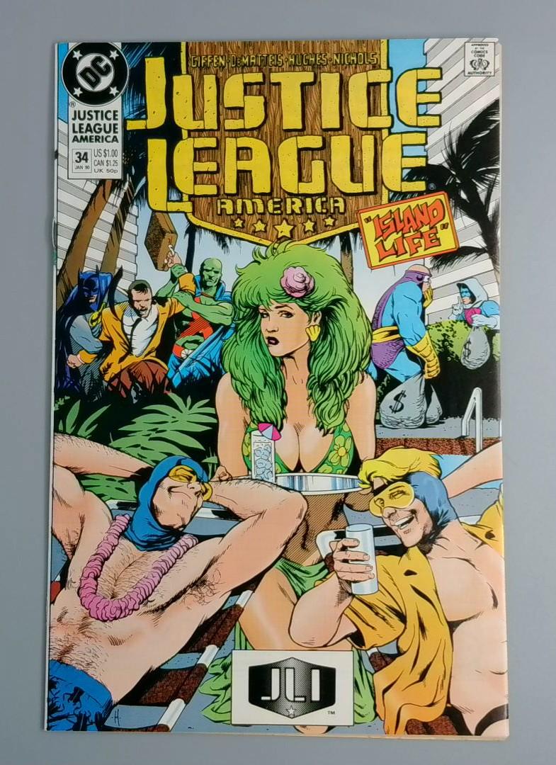 Justice League America #34, NM- Adam Hughes DC Comics, 1990 JR1