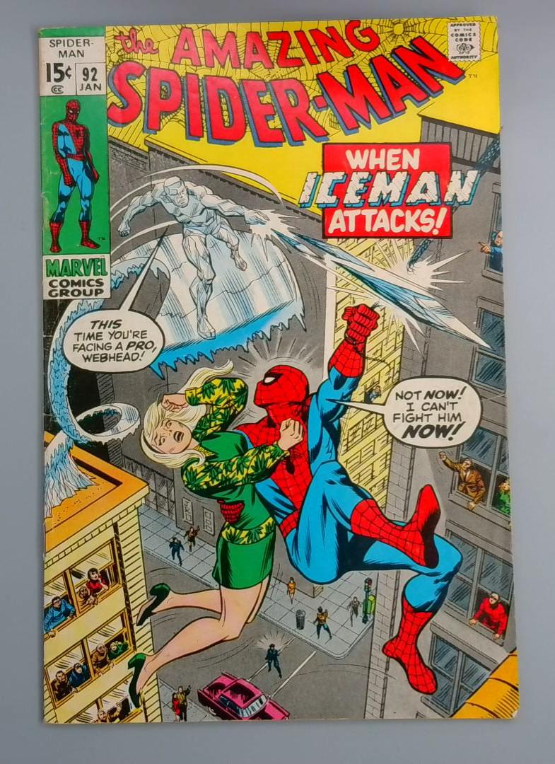 Amazing Spider-Man #92, VG+ Ice Man, Marvel Comics, 1971 JR1