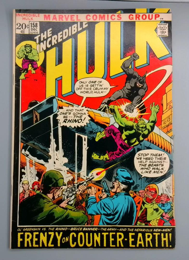 Incredible Hulk #158 VG+ Rhino Marvel Comics, 1972 JR1