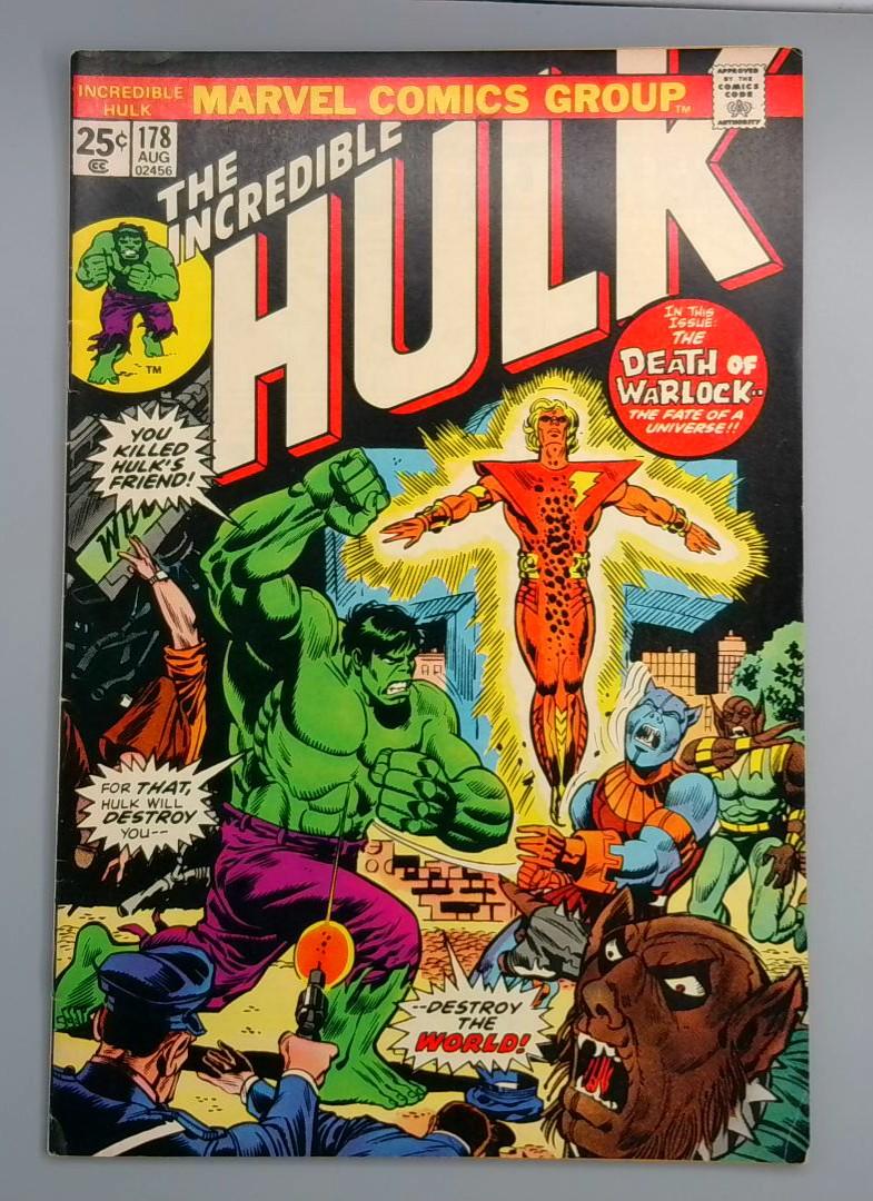 Incredible Hulk #178, FN Death of Warlock, Marvel Comics Group, 1974 JR1