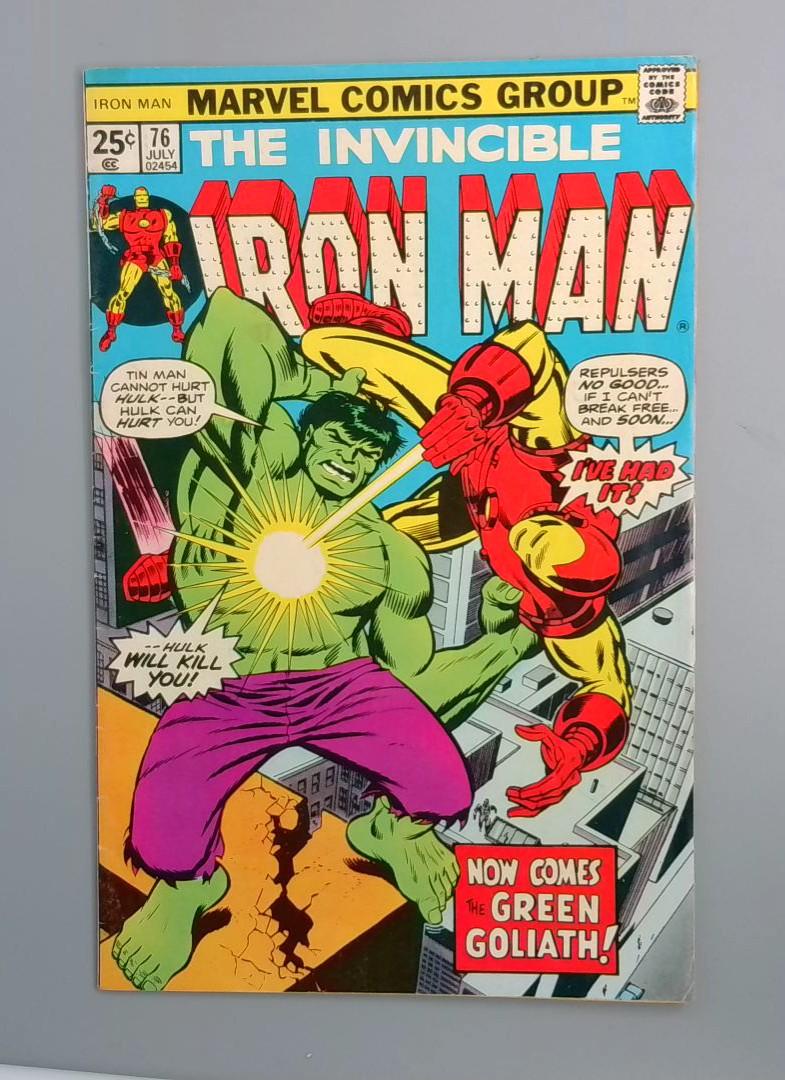Iron Man #76, VG/FN Hulk Battle Marvel Comics, 1975 JR1