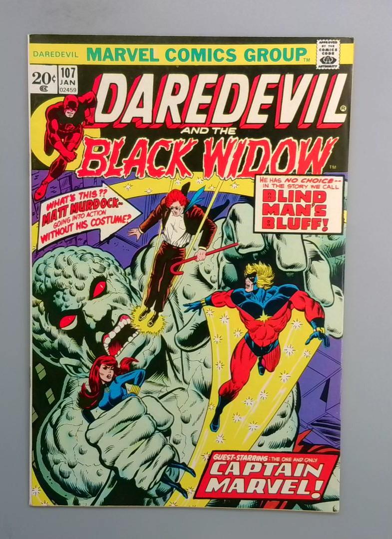 Daredevil #107 VF+ Jim Starlin Captain Marvel, Marvel Comics, 1974 JR1