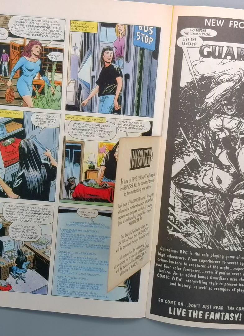 Harbinger #4  NM 1st Spikeman. With Coupon Insert Valiant 1992 JR1 — image 3