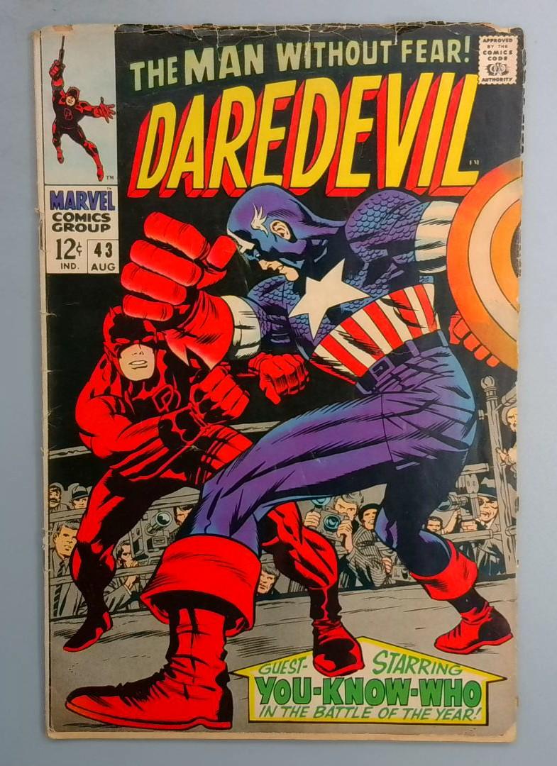 Daredevil #43 VG 1st Daredevil vs Captain America Fight Marvel 1968 LN1