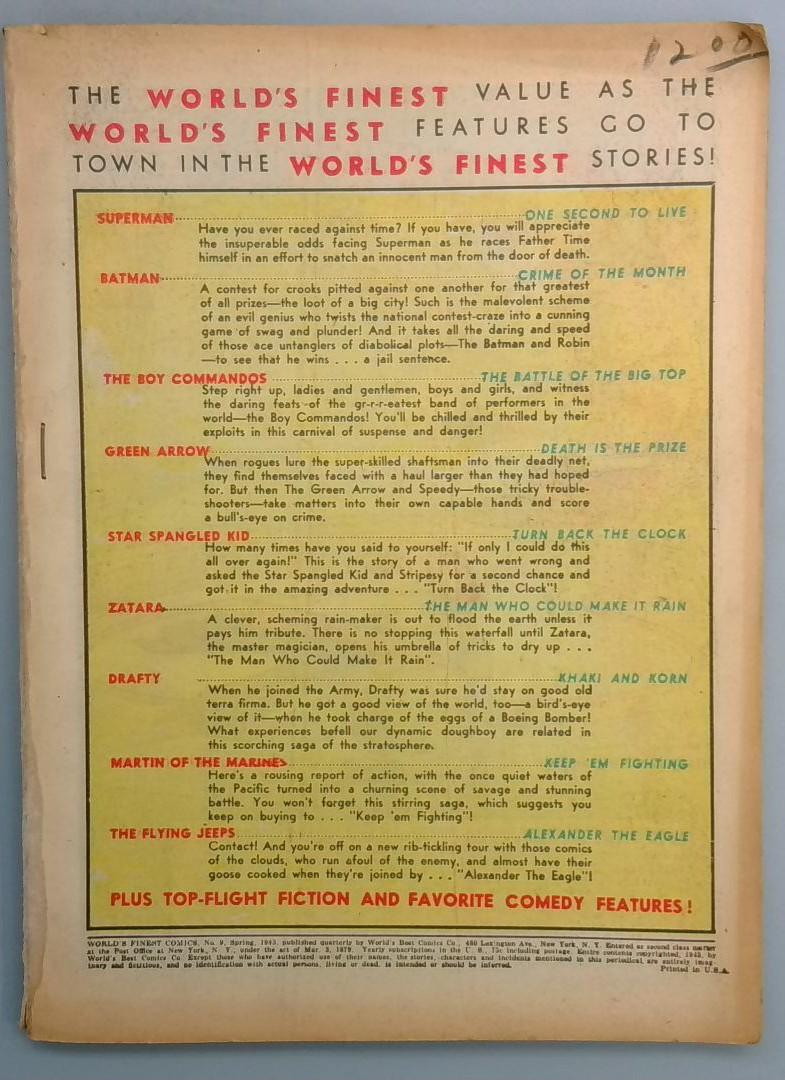 World's Finest #9 Coverless 0.3 DC Comics 1942