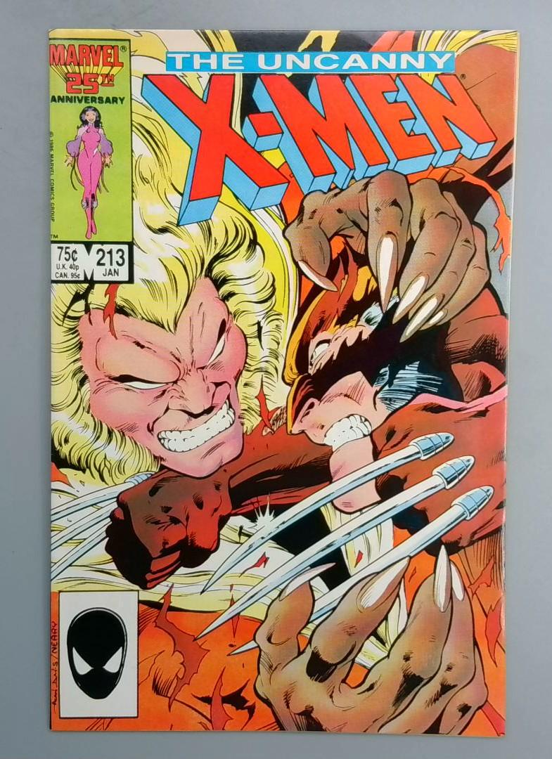 Uncanny X-Men #213 VF+ Sabertooth vs. Wolverine Marvel Comics 1987 TW1