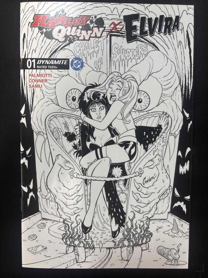 Harley Quinn & Elvira #1, NM Amanda Conner B&W Dynamite, 2024