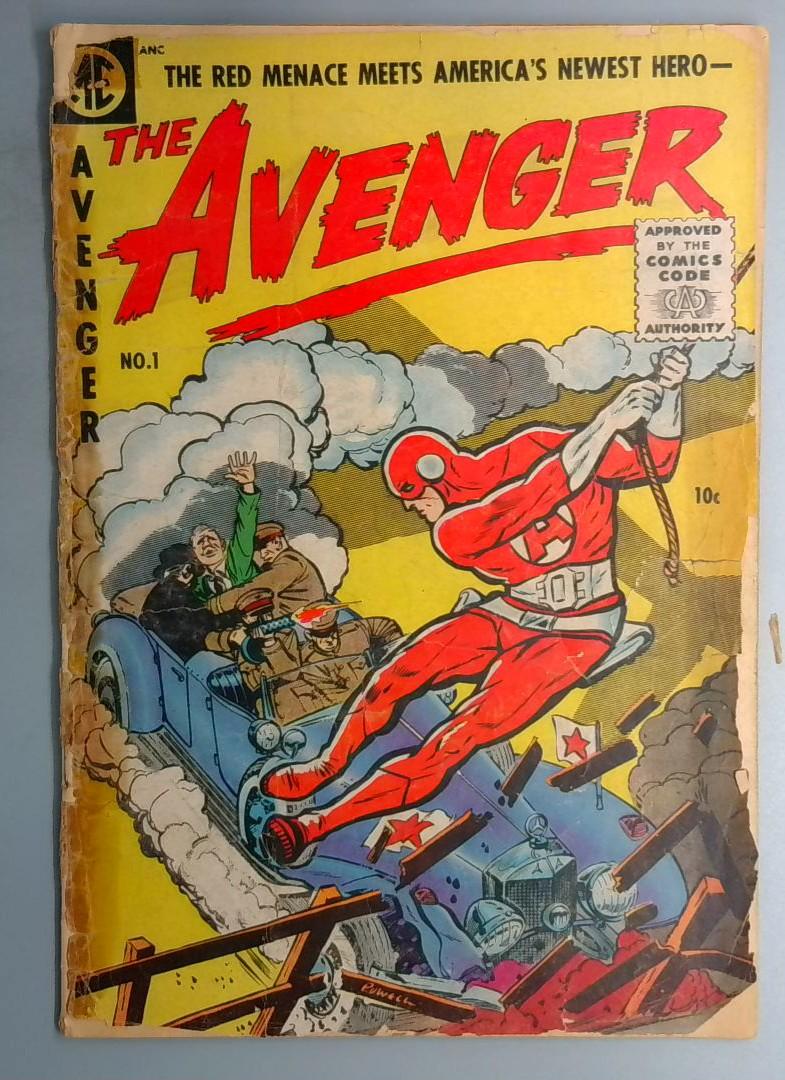 The Avenger #1 Detached Cover, Tape Inside Magazine Enterprises 1954 BW1