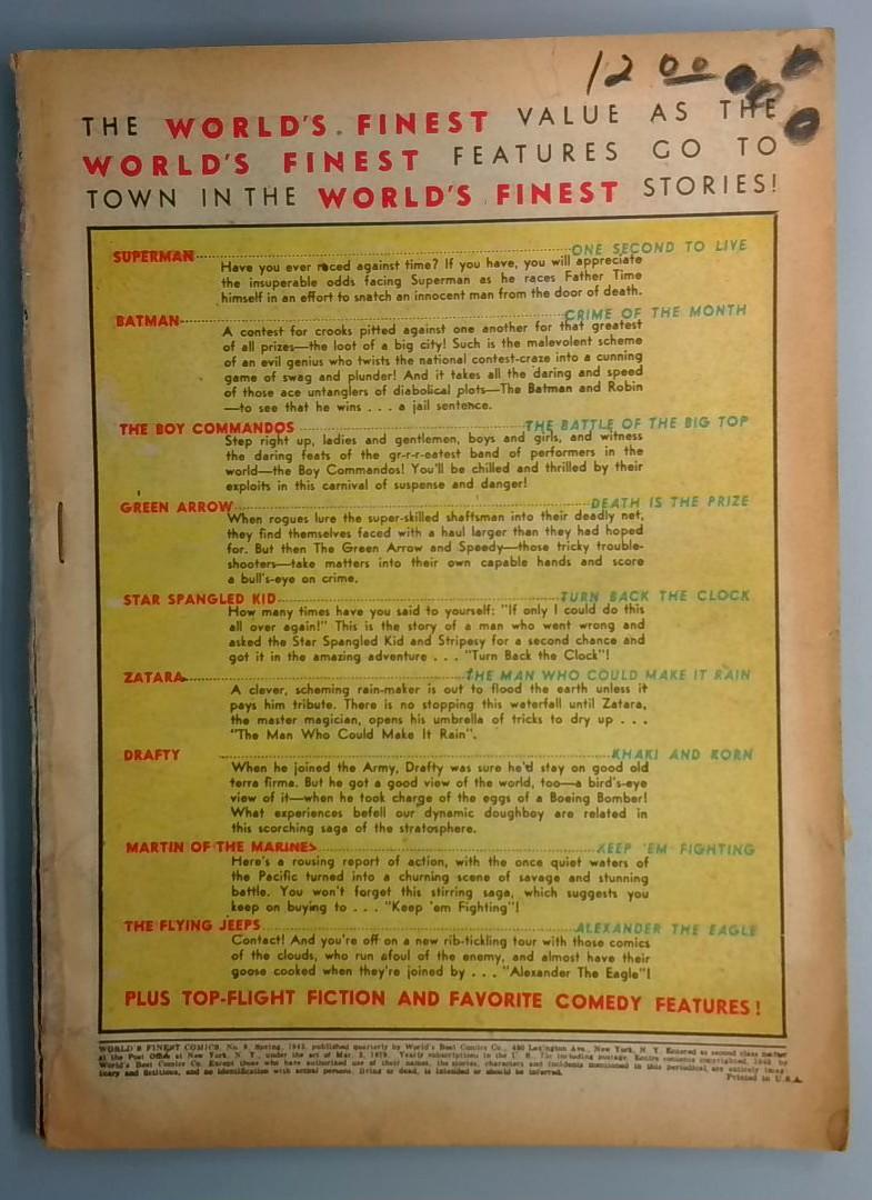 World's Finest #9 Coverless 0.3 Superman Green Arrow DC Comics 1942 Copy2