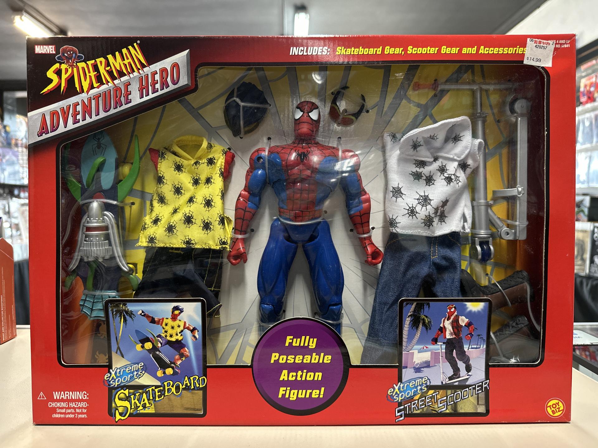 Spider-Man Adventure Hero Toy Biz 2001 Skateboard Scooter 10in Figure 