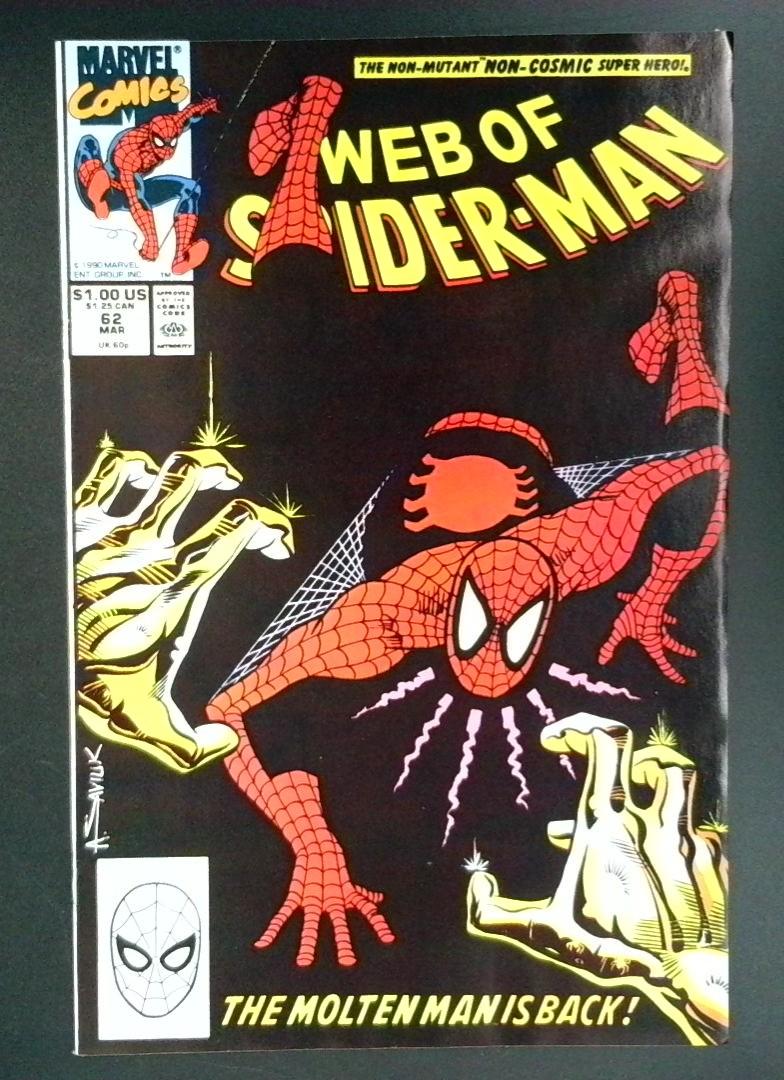 Web of Spider-Man #62 VF/NM Molten Man Appearance Marvel 1990