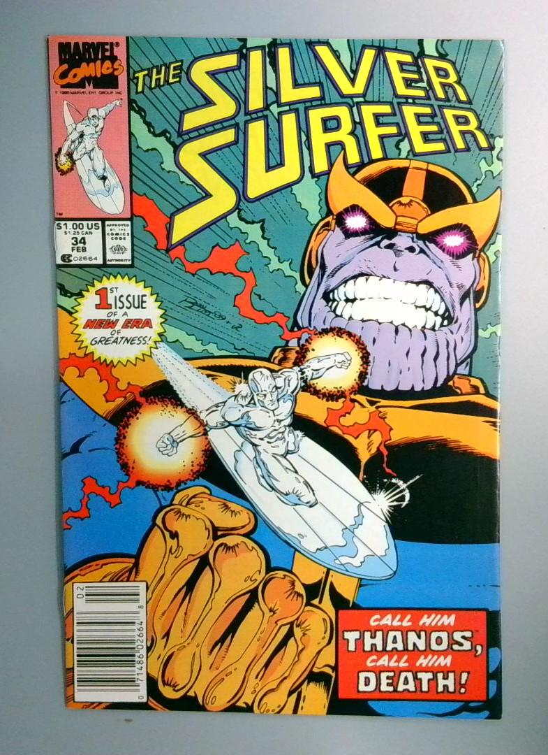 Silver Surfer #34 VF- Thanos Resurrected Newsstand Edition Marvel 1990