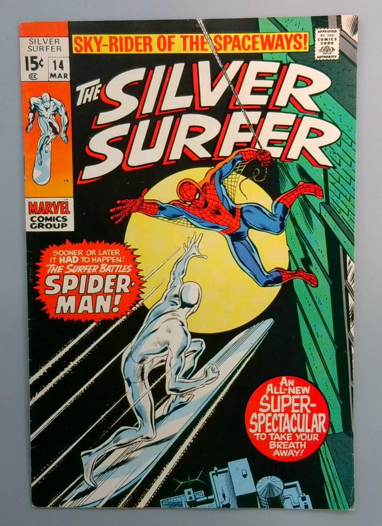 Silver Surfer #14 VF+ 🔑 Classic Spider-Man Battle Cover Marvel 1970
