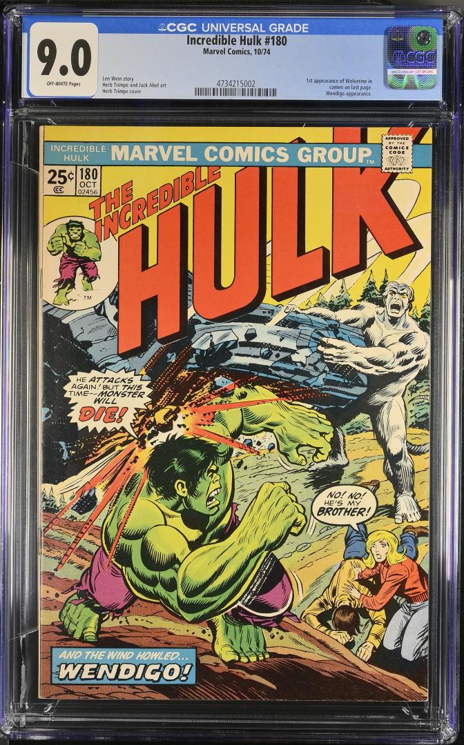 Incredible Hulk #180 CGC 9.0 1st Cameo Appearance of Wolverine Marvel 1974