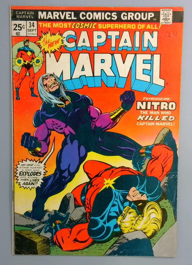 Captain Marvel #34 1st Nitro, No MVS Marvel 1975