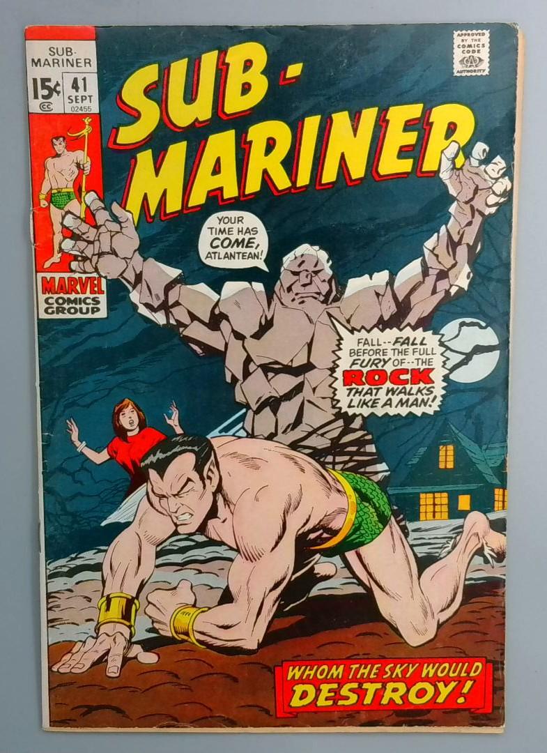 Sub-Mariner #41 Top Staple Detached 1st Appearance of Rock Marvel 1971