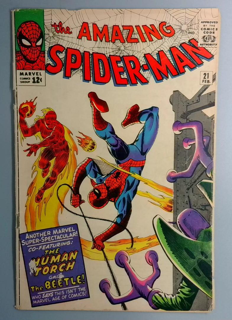 Amazing Spider-Man #21 VG-, the Beetle, Human Torch Marvel 1965