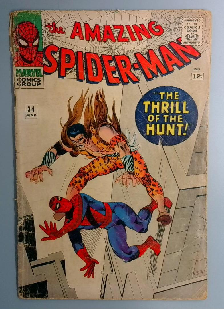 Amazing Spider-Man #34 GD+ Kraven the Hunter, Top Right Cover Rip Marvel 1966