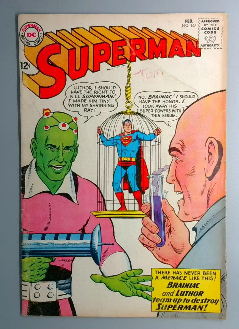 Superman #167 VG New Origin for Brainiac, DC 1964