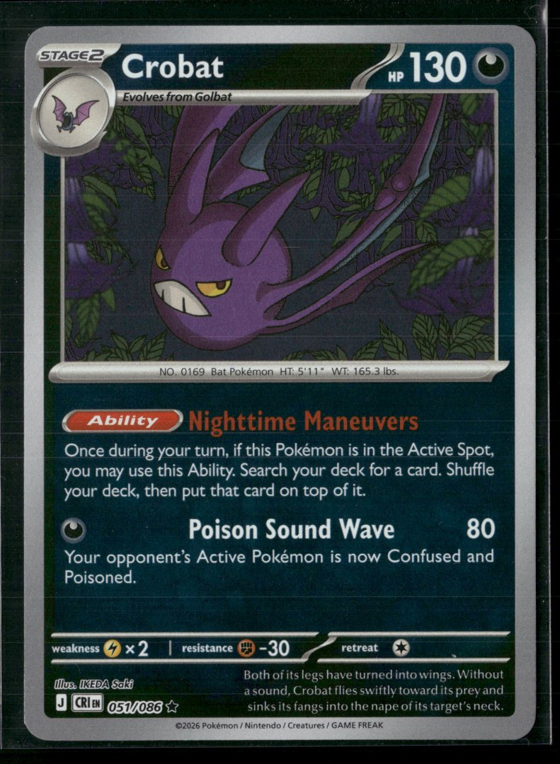 Crobat - 051/086 - ME04: Chaos Rising - Pokemon TCG - Rare Reverse Holo