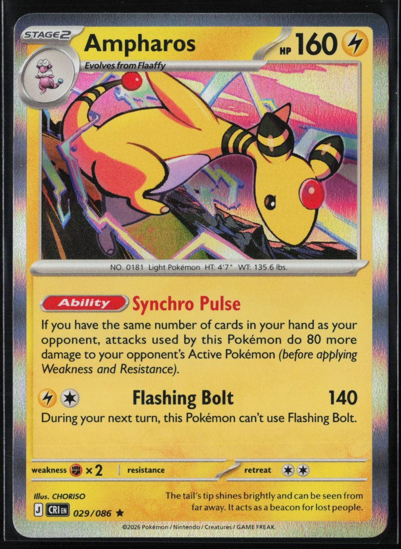 Ampharos - 029/086 - ME04: Chaos Rising - Pokemon TCG - Rare Holo