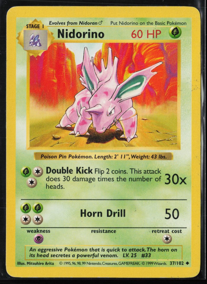 Nidorino - Base Set (Shadowless) 33 - Pokemon - Uncommon 1st Edition