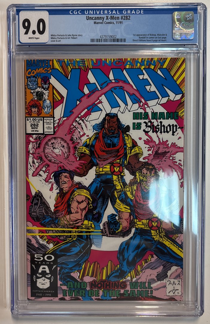 Uncanny X-Men #282 9.0 CGC 1st Bishop Cameo Appearance Direct Edition Marvel 1991