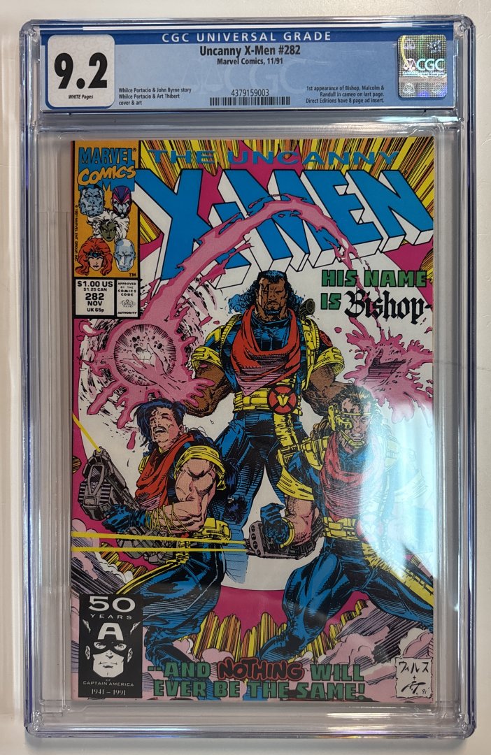 Uncanny X-Men #282 9.2 CGC 1st Bishop Cameo Appearance Direct Edition Marvel 1991