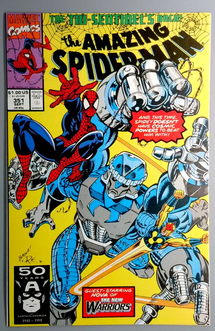 The Amazing Spider-Man #351 NM Nova Appearance. Tri-Sentinal Marvel 1991