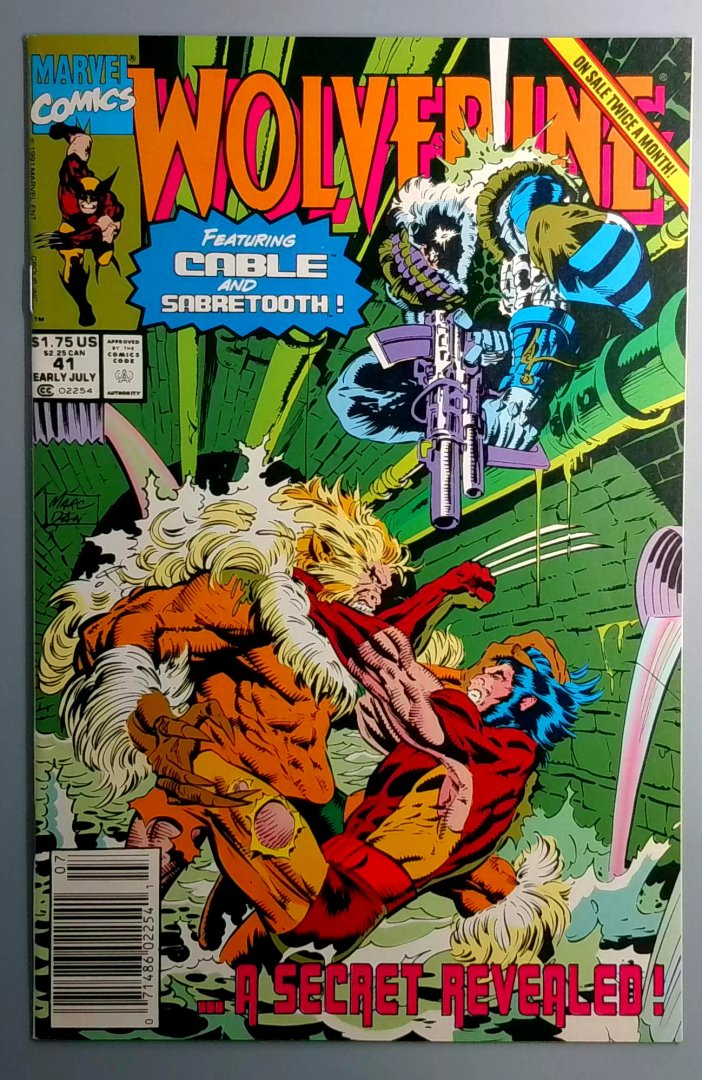 Wolverine #41 VF/NM Cable Sabretooth Battle Newsstand Edition Marvel 1991