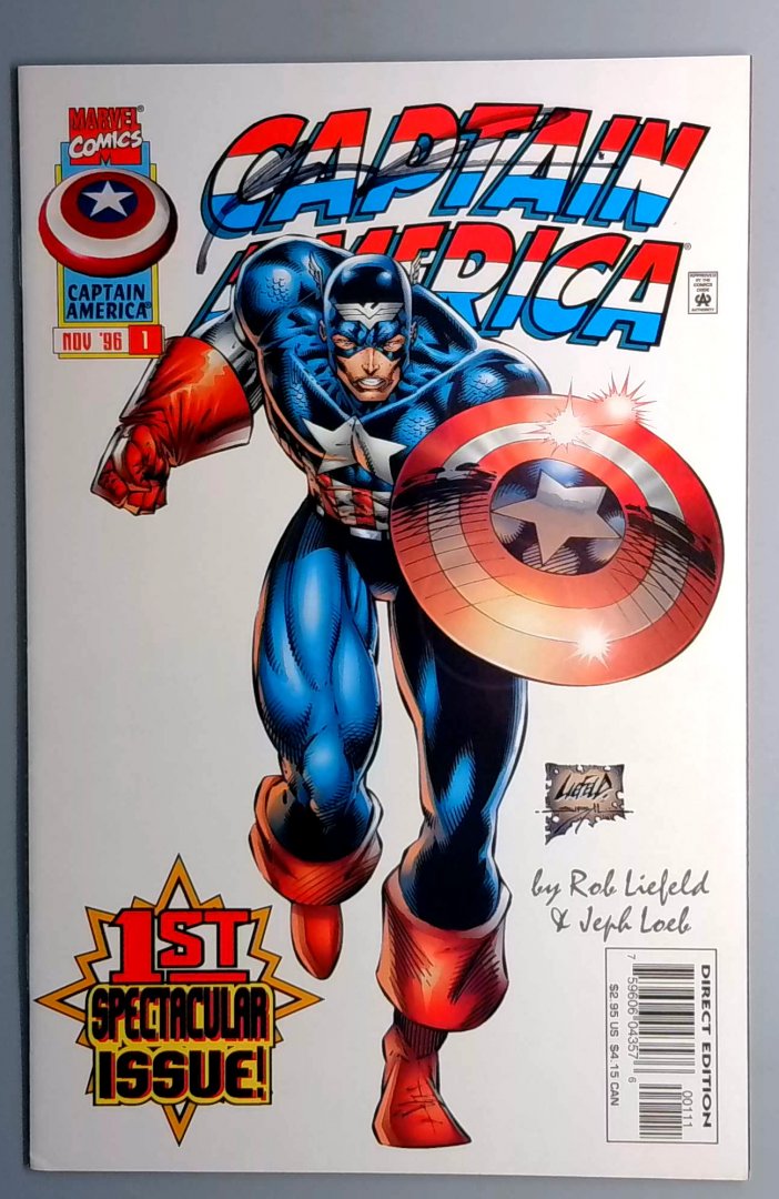 Captain America #1 VF+1st Bucky Barnes, Signed by Rob Liefeld Marvel 1996