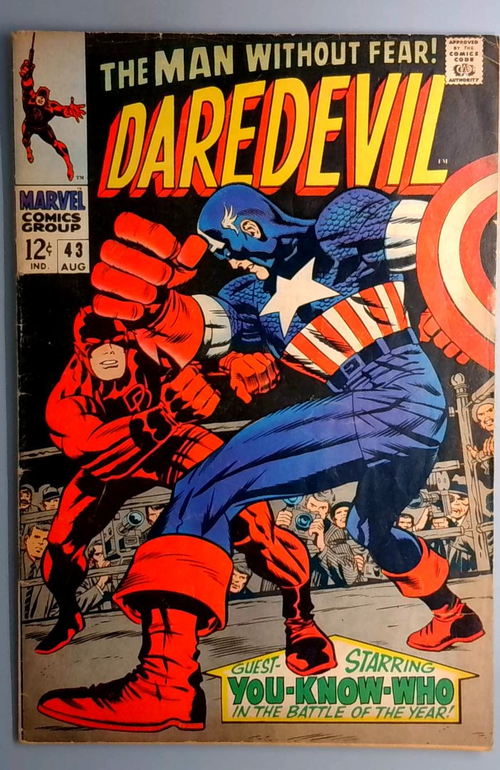 Daredevil #43 VG/FN 1st Daredevil Vs Captain America Fight Marvel 1968