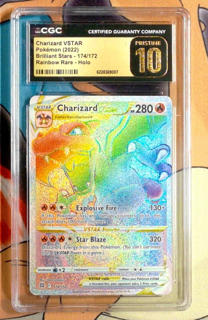 Charizard VSTAR Brilliant Stars 174 pokemon Rare Rainbow Holofoil CGC 10